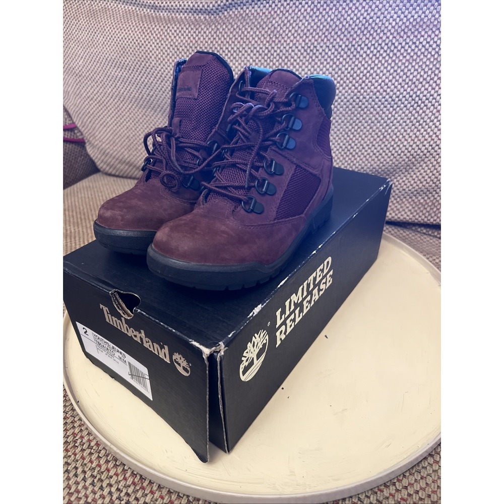Timberland Limited Release 6" Nubuck Field Boots Burgundy Size 2 Youth EU 34